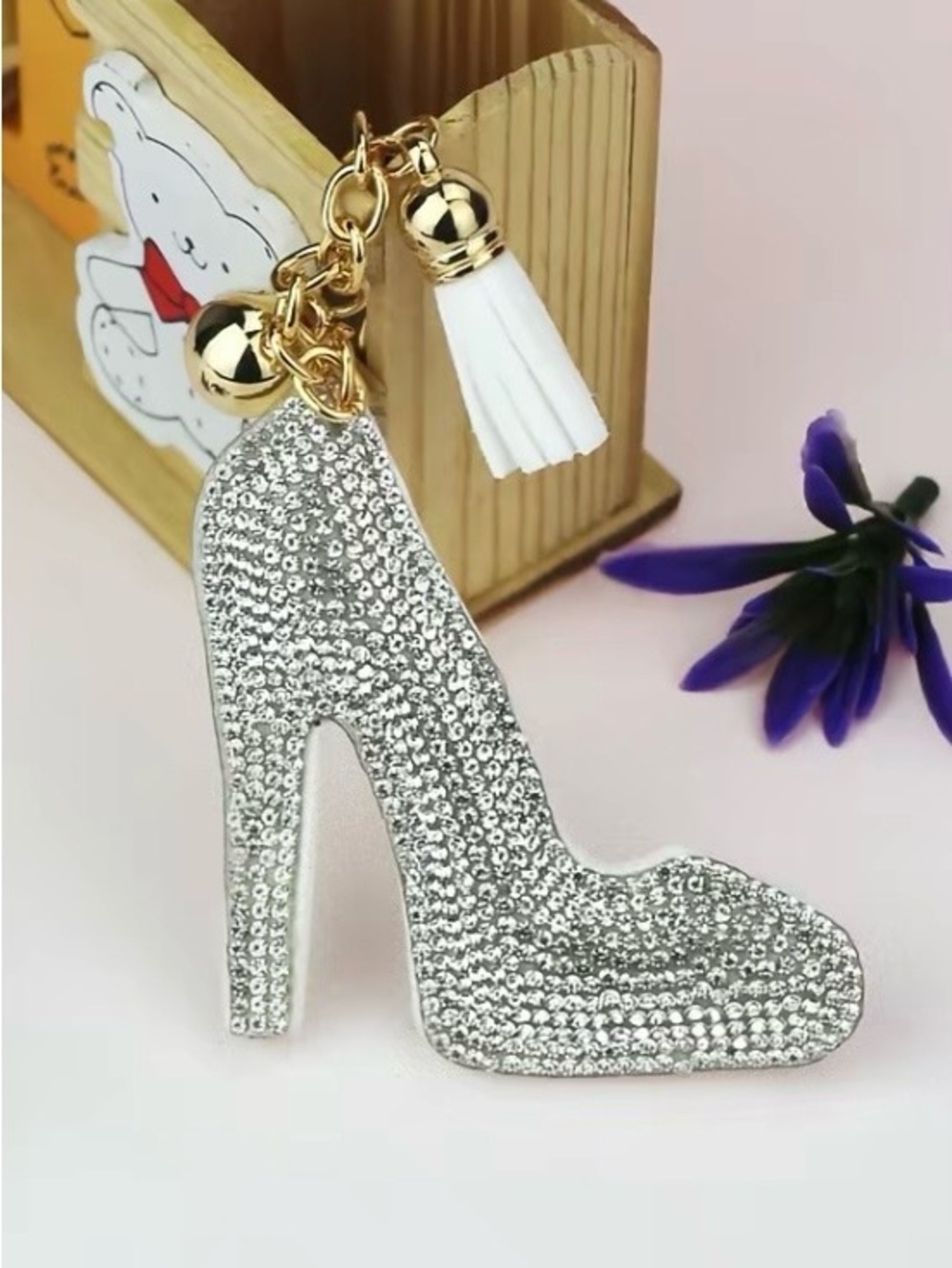 Crystal High Heel Keychain Charm - Silver